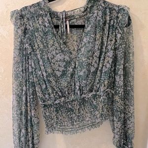 sheer mid-cropped elegant floral top